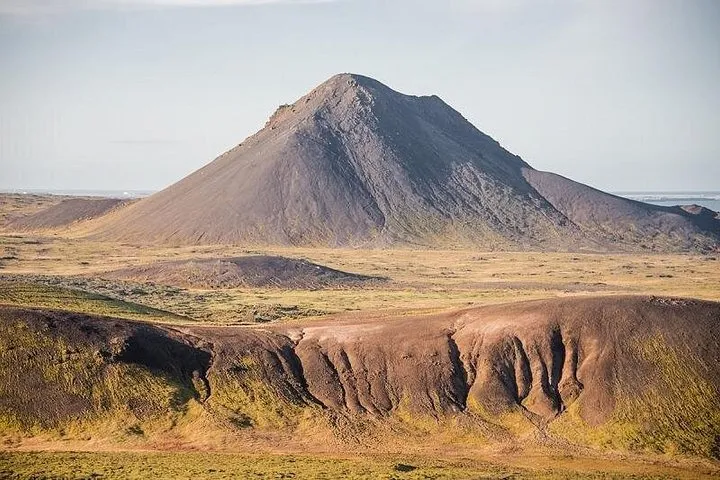 The cone of Mount Keilir above the Reykjanes lava fields on an Iceland volcano hike